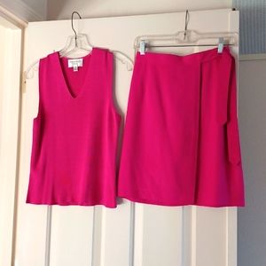 Emanuel Ungaro Fuschia Silk Sweater & Skirt Ensemble